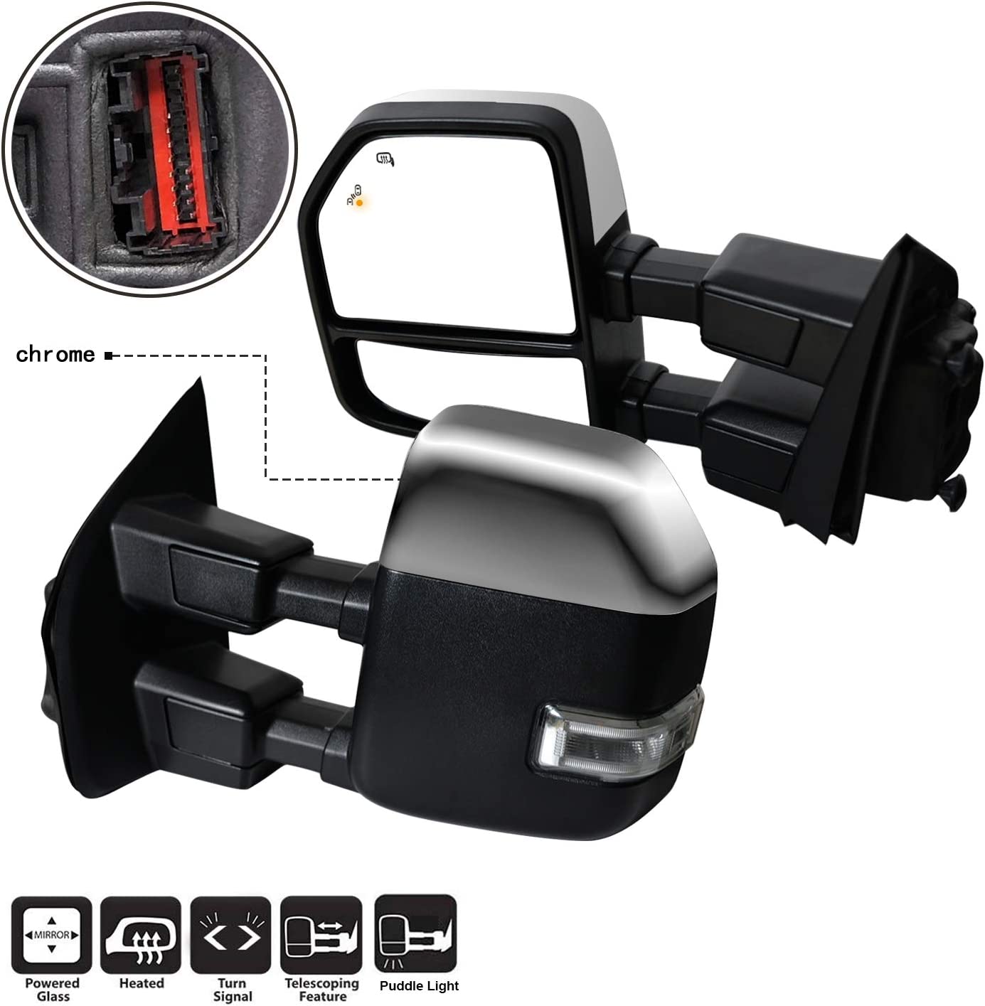 F-350 Super Duty Powered Heated Towing Mirrors With Amber LED Turn Signals Chrome Twm 027 T999 Ch Am.ssd23534
