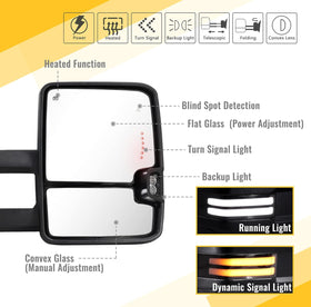 Towing mirrors set for Toyota Tundra 07 - 21 Switch back Power heated turn signal smoke lens - 0