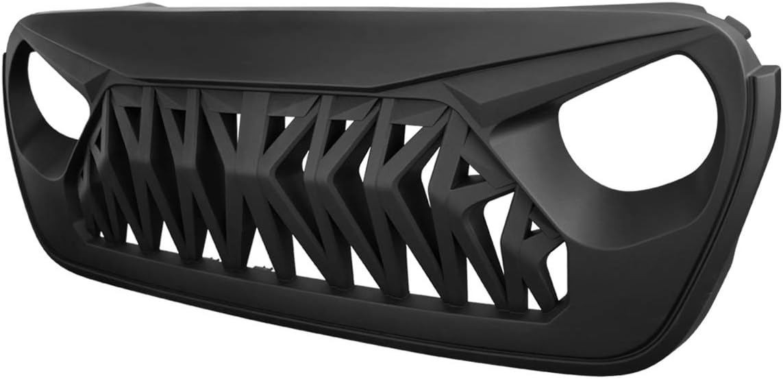 2018-2023 Jeep Wrangler JL JLU , Gladiator Shark Grille for Jeep Wrangler Accessories & Rubicon Sahara Sport, ABS - Matte Black