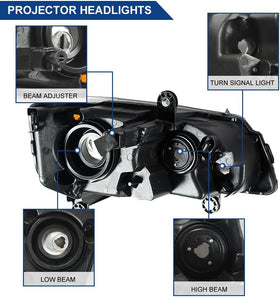 Headlights Assembly Compatible with 2011-2019 Dodge Grand Caravan / 2008-2016 Chrysler Town & Country Headlamps Replacement Chrome Housing Amber Reflector Clear Lens Left and Right - 0