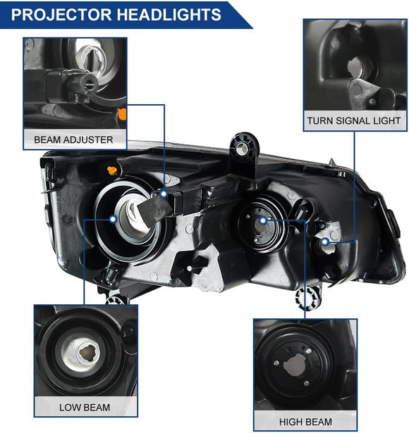 Headlights Assembly Compatible with 2011-2019 Dodge Grand Caravan / 2008-2016 Chrysler Town & Country Headlamps Replacement Chrome Housing Amber Reflector Clear Lens Left and Right