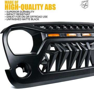 Front Grill Mesh Grille Cover Matte Black with Amber LED Running Lights for 2007-2018 Jeep Wrangler JK JKU Accessories & Unlimited Rubicon Sahara Sport, ABS - 0