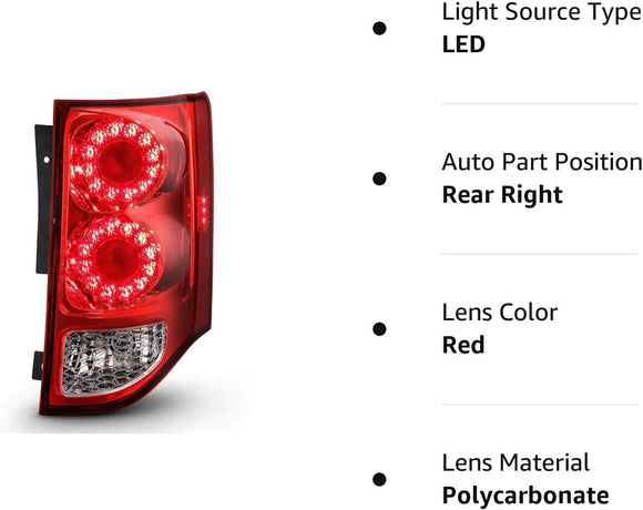 For 2011-2020 Dodge Grand Caravan Factory LED Tail Light Brake Lamp Assembly Replacement Rear Passenger Side