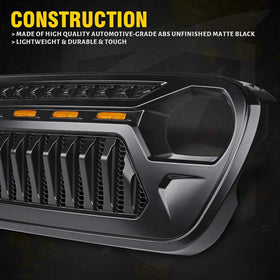 Mesh Grille Front Grill Cover Matte Black with Amber LED Running Lights for 2018 and Up Jeep Wrangler JL JLU JT Gladiator Accessories - 0