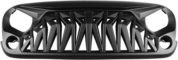 Front Matte Black Grille w/Mesh Insert for Jeep Wrangler Rubicon Sahara Sport JK JKU 2007-2018 (Matte Black Shark)