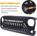 Front Grill Mesh Grille Cover Matte Black with Amber LED Running Lights for 2007-2018 Jeep Wrangler JK JKU Accessories & Unlimited Rubicon Sahara Sport, ABS-2