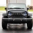 Front Matte Black Grille w/Mesh Insert for Jeep Wrangler Rubicon Sahara Sport JK JKU 2007-2018 (Matte Black Shark)-3