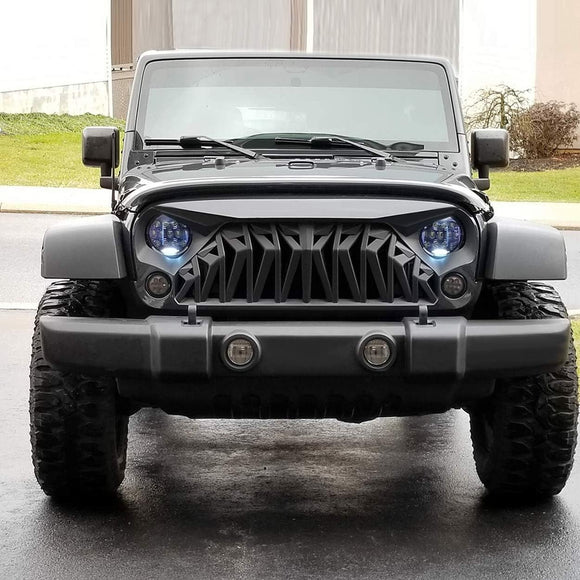 Front Matte Black Grille w/Mesh Insert for Jeep Wrangler Rubicon Sahara Sport JK JKU 2007-2018 (Matte Black Shark)