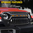 Mesh Grille Front Grill Cover Matte Black with Amber LED Running Lights for 2018 and Up Jeep Wrangler JL JLU JT Gladiator Accessories-3