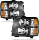 2007-2013 Chevy Silverado 1500 Headlights Assembly Compatible with 2007-2014 Chevy Silverado 2500HD/3500HD Headlight Replacement Black Housing Amber Reflector Left and Right Side Pair set-1