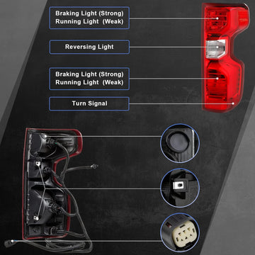 Tail Light Rear Lamp Compatible With 2019 2020 2021 2022 2023 Chevy Silverado 1500 2500HD 3500HD Halogen Type NON-LED Model Left Driver Side Taillight Brake Signal Assembly with Bulb & Harness - 0