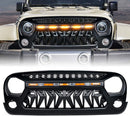 Front Grill Mesh Grille Cover Matte Black with Amber LED Running Lights for 2007-2018 Jeep Wrangler JK JKU Accessories & Unlimited Rubicon Sahara Sport, ABS-1