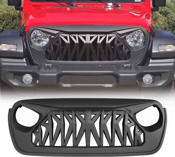 2018-2023 Jeep Wrangler JL JLU , Gladiator Shark Grille for Jeep Wrangler Accessories & Rubicon Sahara Sport, ABS - Matte Black