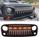 Front Grill Mesh Grille Cover Matte Black with Amber LED Running Lights for 2007-2018 Jeep Wrangler JK JKU Accessories & Unlimited Rubicon Sahara Sport, ABS-1