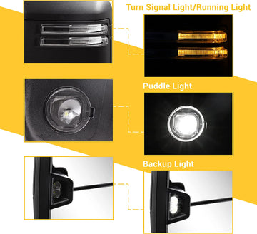 Tow mirrors set for GMC Sierra 1500 2019 - 2024 power heated turn Signal Chrome - 0