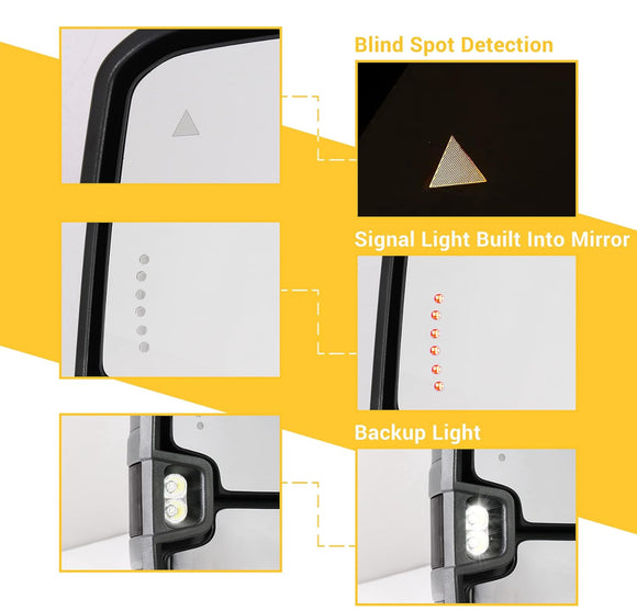 Towing mirrors set for Toyota Tundra 07 - 21 Switch back Power heated turn signal smoke lens