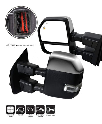 Power Folding Towing mirrors for Ford f150 2015 -2020 Power heated Blind spot monitor Temperature sensor puddle lights chrome