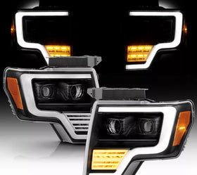 Tecman headlights for 2009 - 2014  F150 LED white day lights black housing clear lens - 0