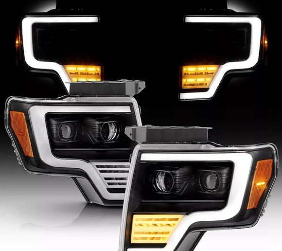 Tecman headlights for 2009 - 2014  F150 LED white day lights black housing clear lens