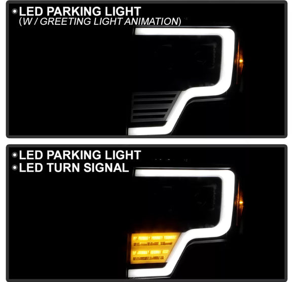 Tecman headlights for 2009 - 2014  F150 LED white day lights black housing clear lens