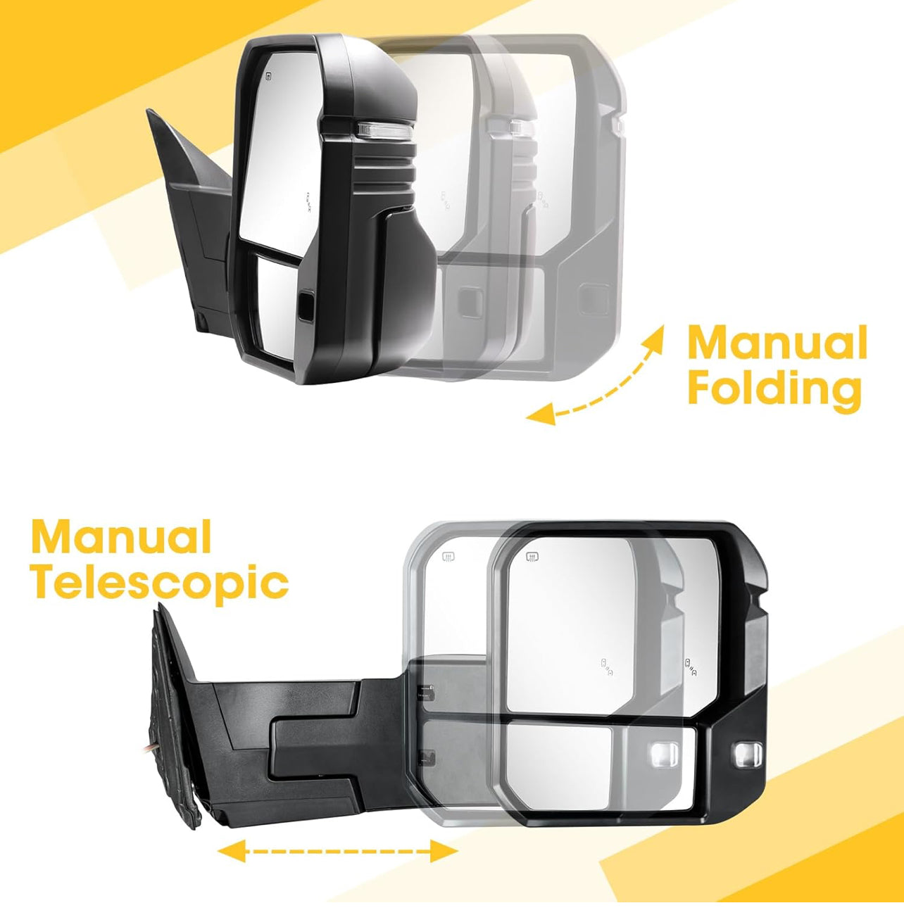Tecman Towing Mirrors for 2022-2024 Tundra with Power Glass Heated Function  Turn Signal Light Backup Light Blind Spot Monitoring Extendable Fold Pair Set (Clear Lens)