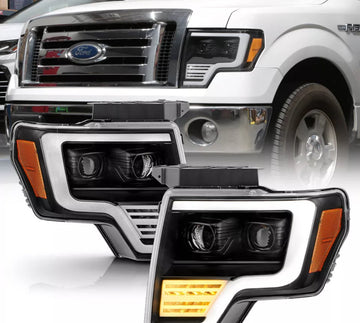 Tecman headlights for 2009 - 2014  F150 LED white day lights black housing clear lens
