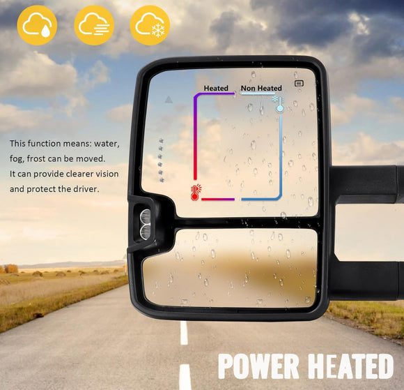 Towing mirrors set for Toyota Tundra 07 - 21 Switch back Power heated turn signal smoke lens