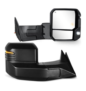 Tecman Towing Mirrors for 2022-2024 Tundra with Power Glass Heated Function  Turn Signal Light Backup Light Blind Spot Monitoring Extendable Fold Pair Set (Clear Lens)