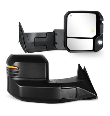 Tecman Towing Mirrors for 2022-2024 Tundra with Power Glass Heated Function  Turn Signal Light Backup Light Blind Spot Monitoring Extendable Fold Pair Set (Clear Lens)