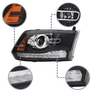 Tecman headlamps For 2010 -2018 Dodge Ram 1500 2500 3500 Black Projector Headlights w/ LED DRL-2