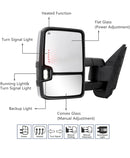 Switchback Towing Mirror, for 2007-2013 Chevy Silverado GMC Sierra Tow Mirrors with Power Adjusted Heated Glass Running Light Turn Signal Light Backup Lamp, Chrome,-3