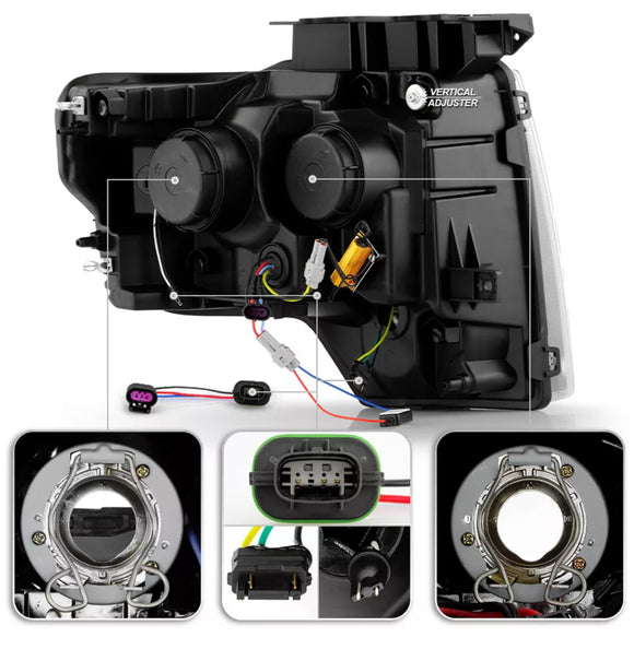 Tecman headlights for 2009 - 2014  F150 LED white day lights black housing clear lens