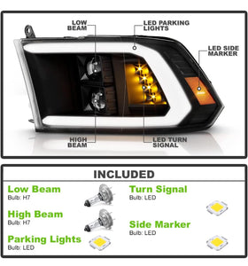 Tecman Headlights set for Ram 2009 - 2018 ( Classic 2019 - 2024 Black Housing Clear lens Led Replaces CH2519135 - 0