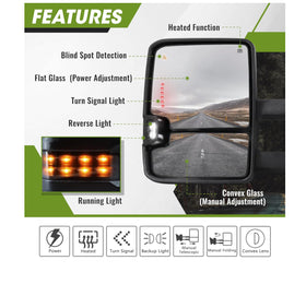 Towing mirrors set for Toyota Tundra 07 - 21 Power heated turn signal smoke lens - 0