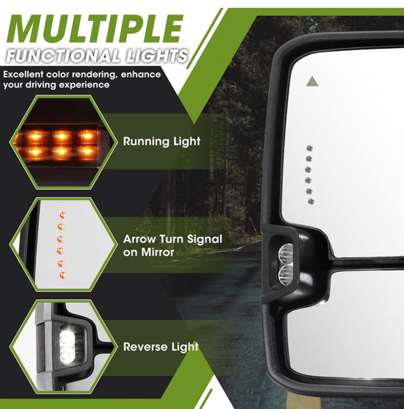 Towing mirrors set for Toyota Tundra 07 - 21 Power heated turn signal smoke lens