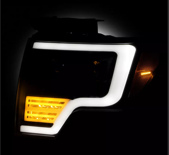 Tecman headlights for 2009 - 2014  F150 LED white day lights black housing clear lens