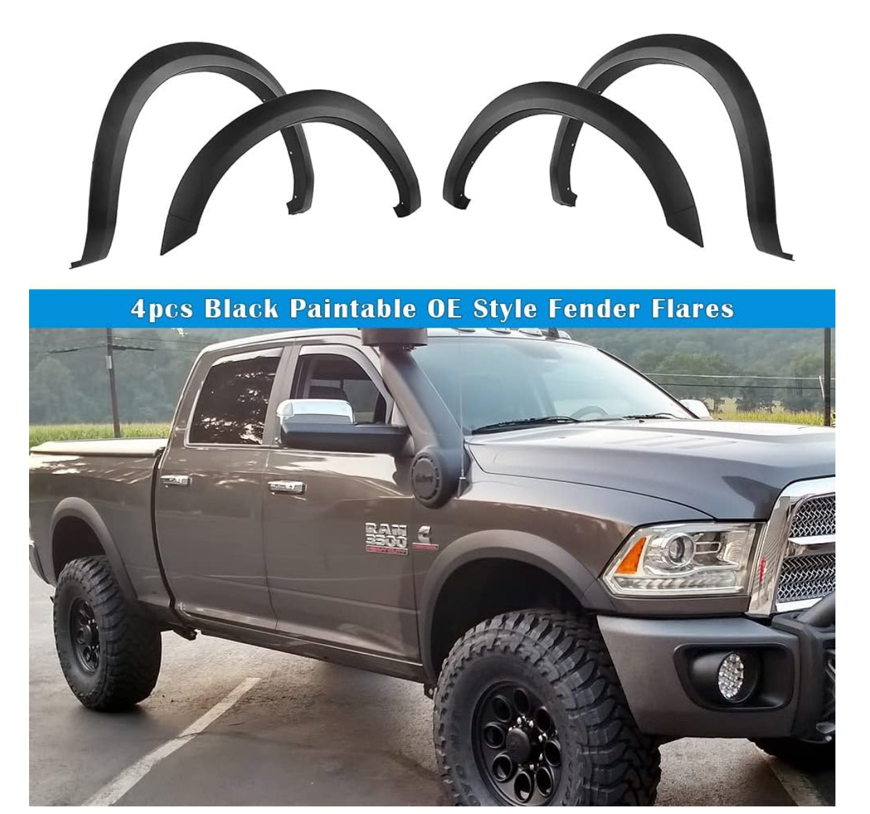 Tecman Fender Flares, Compatible with Ram 1500 Model 2010-2018 (Including 2019 - 2024 Classic models ) Injection Moulding Wheel Flares OE Style