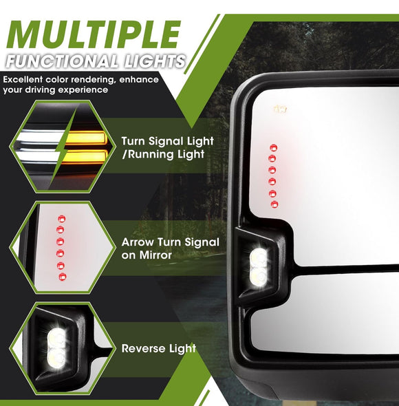 Switch back Tow mirrors set for Silverado 1500 2019 - 2024 power heated turn Signal