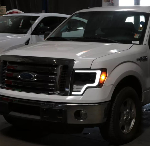 Tecman headlights for 2009 - 2014  F150 LED white day lights black housing clear lens