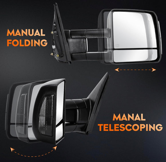 Towing mirrors set for Toyota Tundra 07 - 16 Power heated turn signal smoke lens