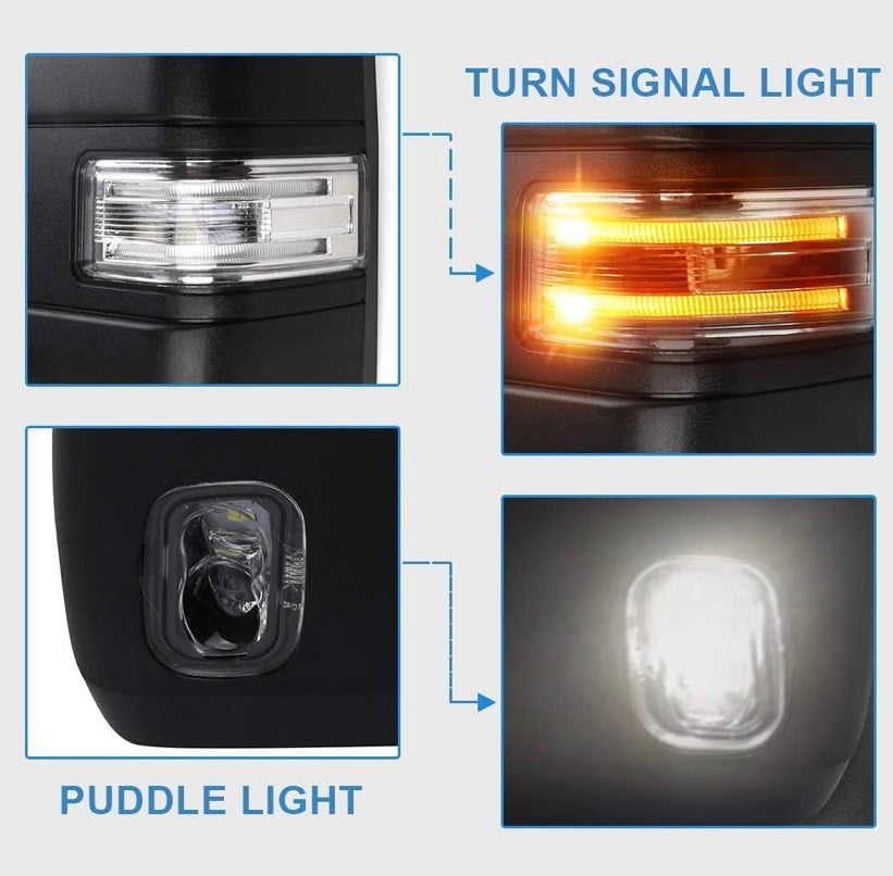 Power Folding Towing mirrors for Ford f150 2015 - 2020 Power heated Blind spot monitor Temperature sensor puddle lights