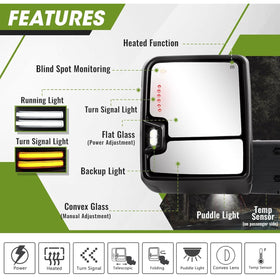 Switch back Tow mirrors set for Sierra 1500 2019 - 2024 power heated turn Signal - 0