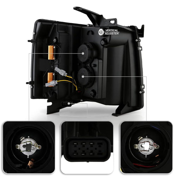 For 2007-2013 Chevy Silverado 1500 2500HD 3500HD Black LED Signal w/Light Tube Projector Headlights Headlamps