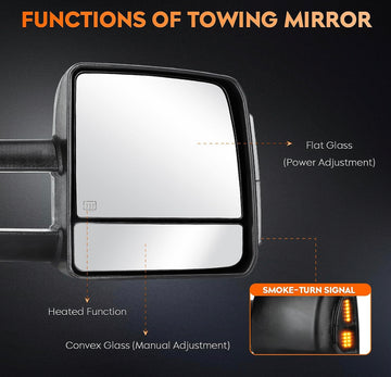 Towing mirrors set for Toyota Tundra 07 - 16 Power heated turn signal smoke lens - 0