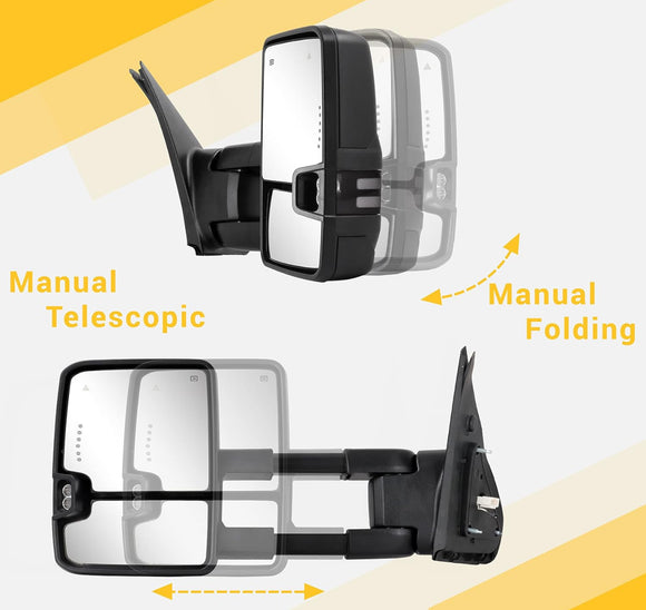 Towing mirrors set for Toyota Tundra 07 - 21 Switch back Power heated turn signal smoke lens