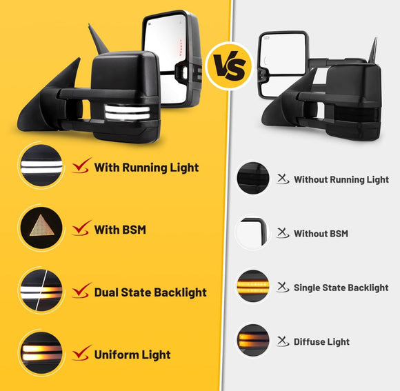 Towing mirrors set for Toyota Tundra 07 - 21 Switch back Power heated turn signal smoke lens