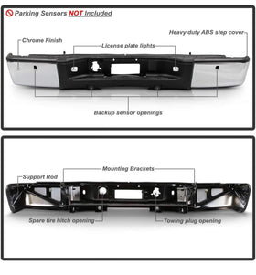 Rear Bumper for GMC Sierra Chevy Silverado 2007 - 2013 Chrome with sensor holes - 0