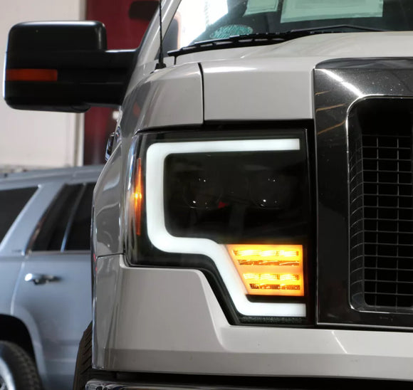 Tecman headlights for 2009 - 2014  F150 LED white day lights black housing clear lens