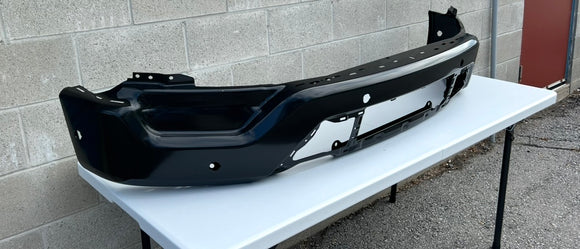 Tecman Front bumper face bar steel for Ford F150 2021-2023 smooth black without Fog lamp holes with sensor holes