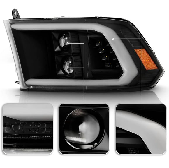 Tecman Headlights set for Ram 2009 - 2018 ( Classic 2019 - 2024 Black Housing Clear lens Led Replaces CH2519135
